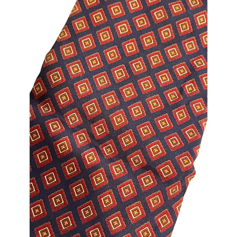 Vintage Bert Pulitzer Blue and Red Diamond Patterned Pure Silk Necktie
